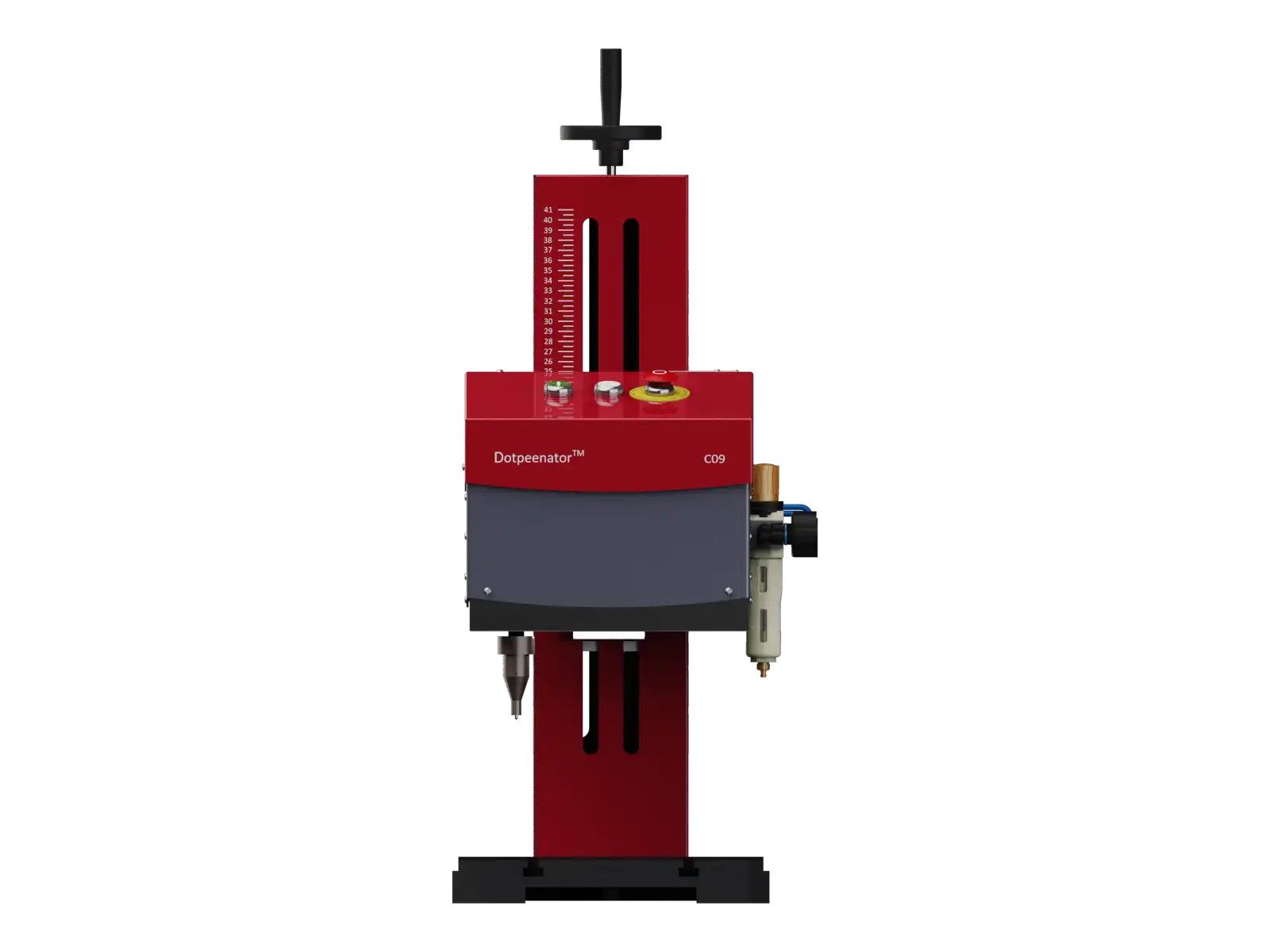Front view of the Dotpeenator CO9 Benchtop Dot Peen Marking Machine